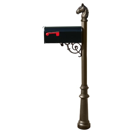 Qualarc Post w/E1 Economy mailbox, fluted base, horsehead finial LPST-801-E1-BZ